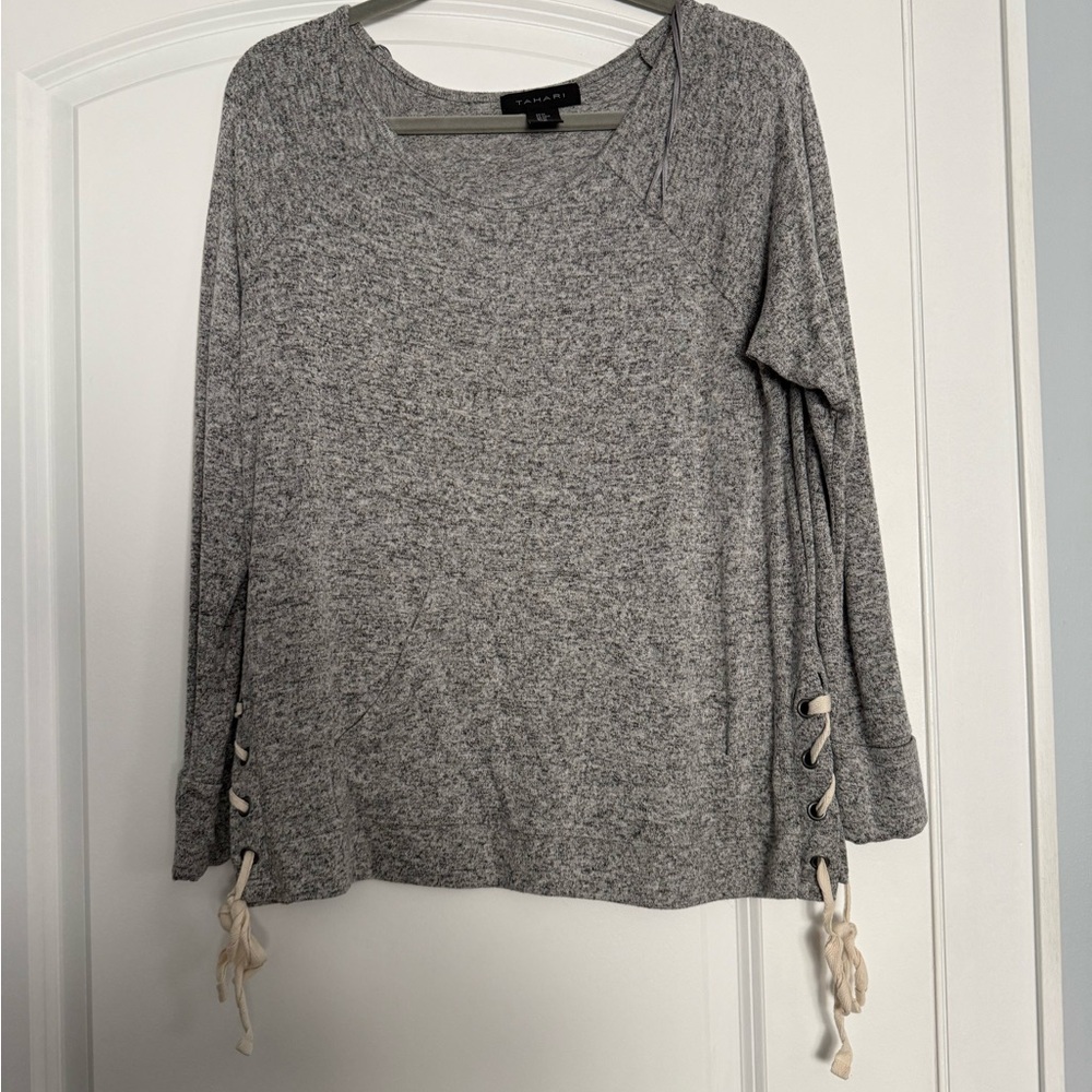 Tahari Heather Gray Lace-Up Sweatshirt